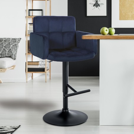 Juego de 2 taburetes de bar Los Ángeles en terciopelo negro y azul
