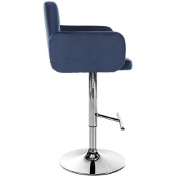 Juego de 2 taburetes de bar Los Ángeles en terciopelo azul cromado