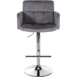 Juego de 2 taburetes de bar Los Ángeles, terciopelo gris oscuro cromado