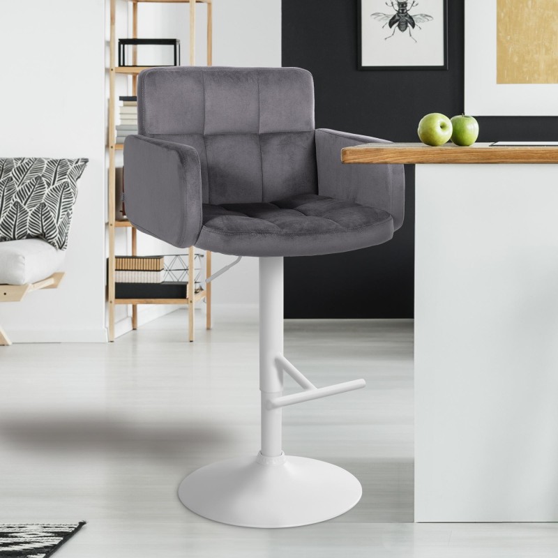 Juego de 2 taburetes de bar Los Ángeles en terciopelo blanco y gris oscuro