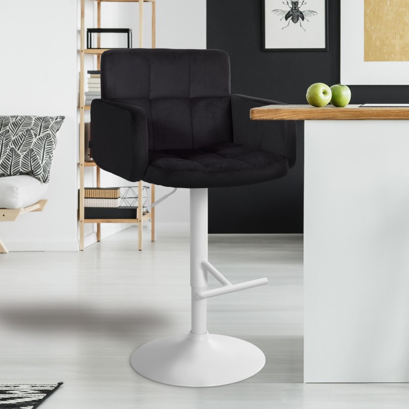 Juego de 2 taburetes de bar Los Ángeles en terciopelo blanco y negro