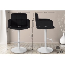 Juego de 2 taburetes de bar Los Ángeles en terciopelo blanco y negro