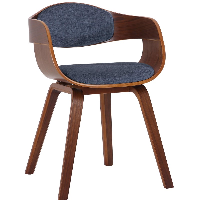 Silla de comedor Kingston en nogal/tela azul