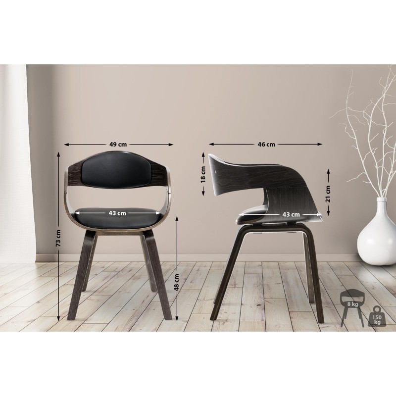 Silla de comedor Kingston, piel sintética negra/gris