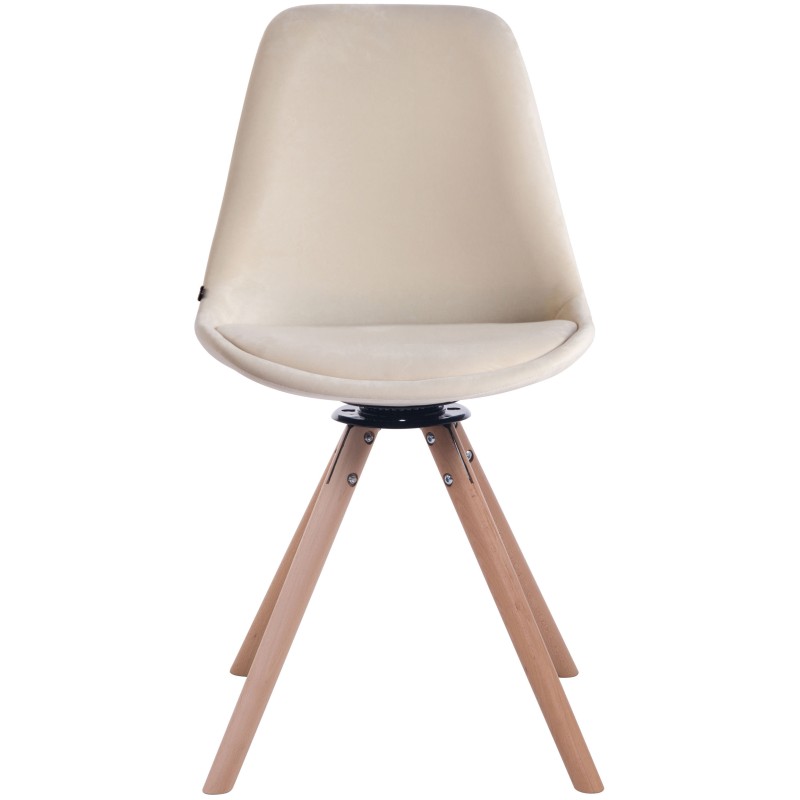 Silla de comedor redonda Troyes de terciopelo en color crema natura