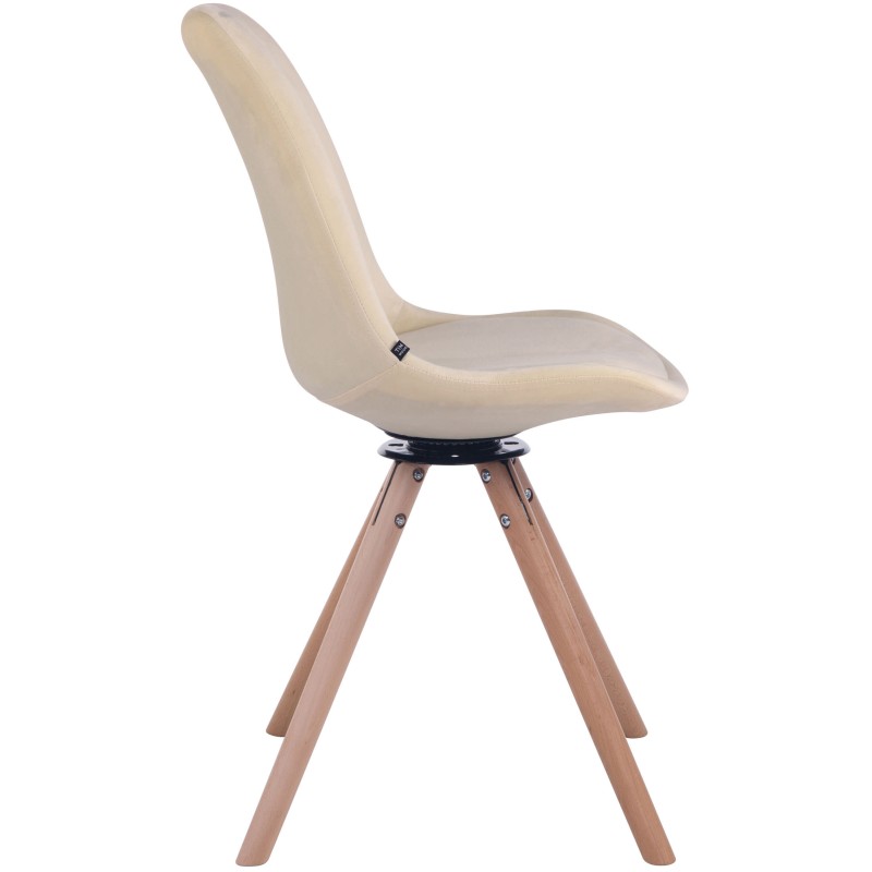 Silla de comedor redonda Troyes de terciopelo en color crema natura