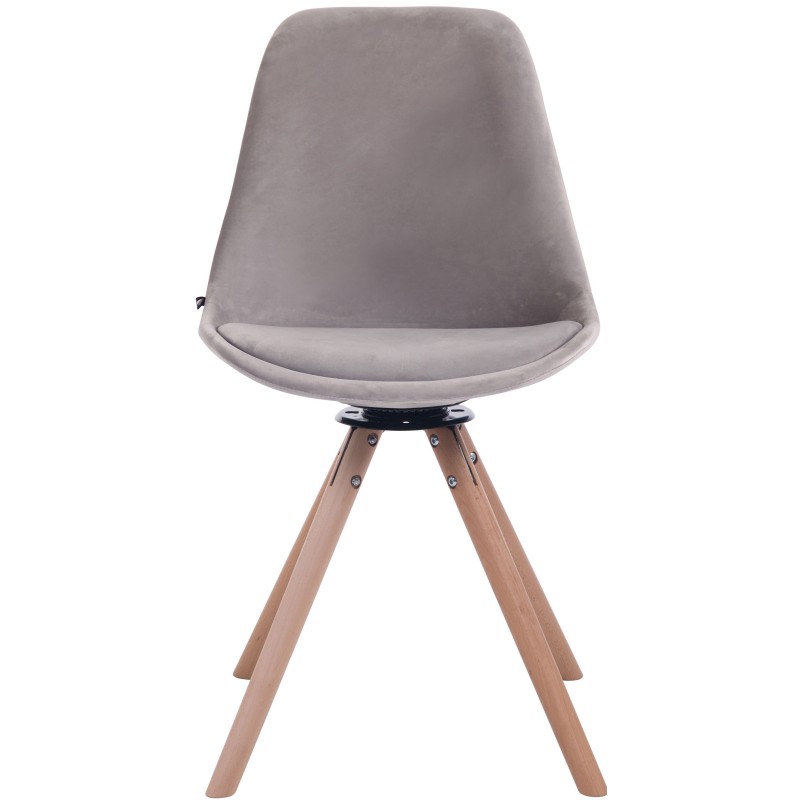 Silla de comedor redonda Troyes de terciopelo en gris natural Silla de comedor redonda Troyes de terciopelo en gris natural