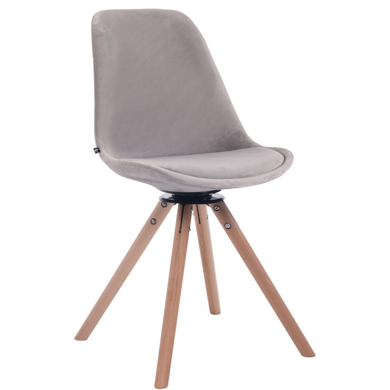 Silla de comedor redonda Troyes de terciopelo en gris natural Silla de comedor redonda Troyes de terciopelo en gris natural