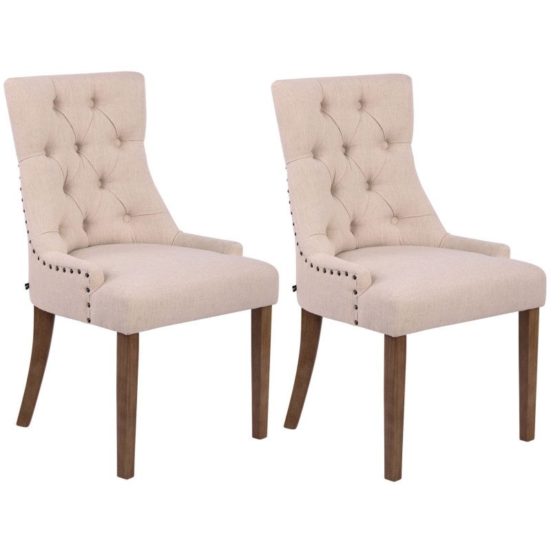Juego de 2 sillas de comedor Aberdeen en tela color crema claro antiguo Juego de 2 sillas de comedor Aberdeen en tela color crema claro antiguo