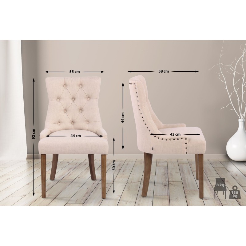 Juego de 2 sillas de comedor Aberdeen en tela color crema claro antiguo