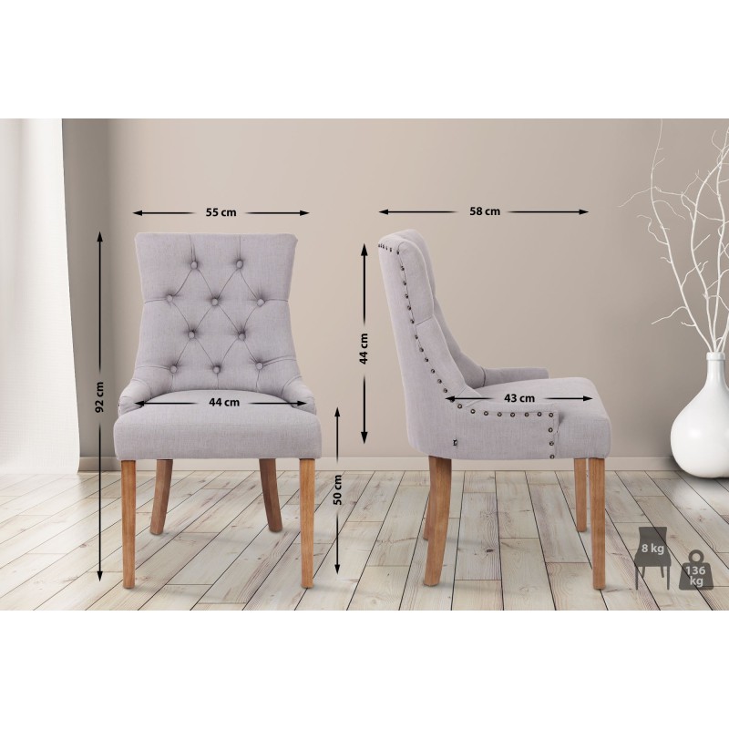 Juego de 2 sillas de comedor Aberdeen en tela gris claro antiguo