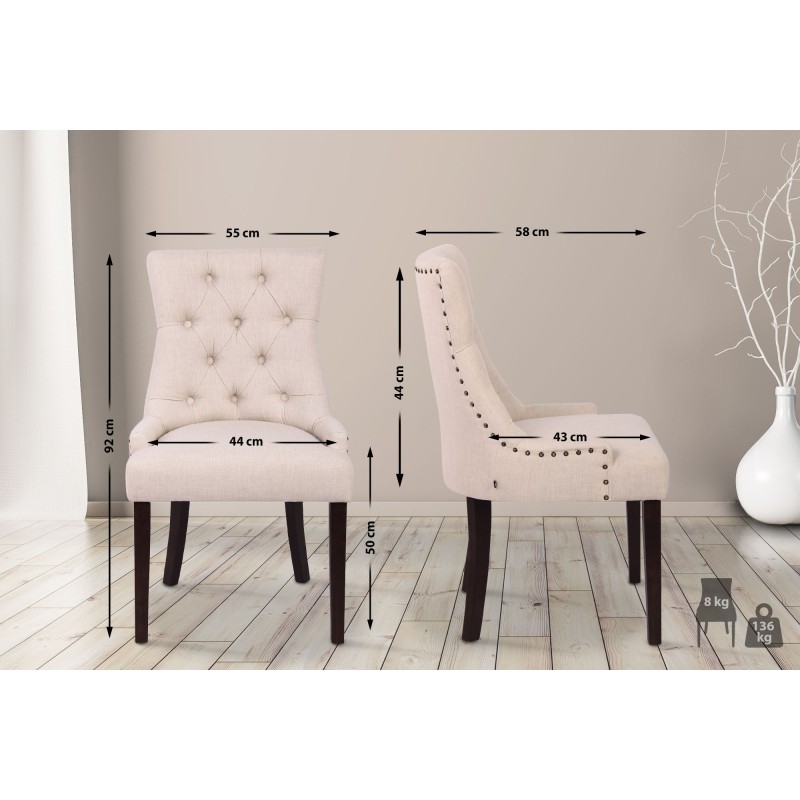 Juego de 2 sillas de comedor de tela Aberdeen color crema antiguo