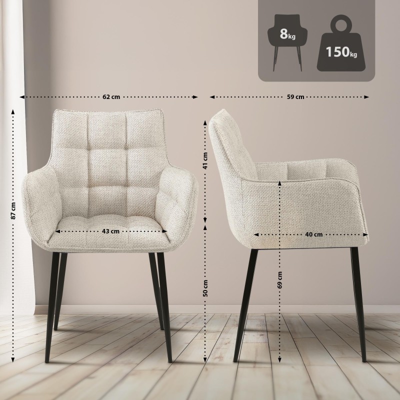 Silla Tirana en tela color negro marfil