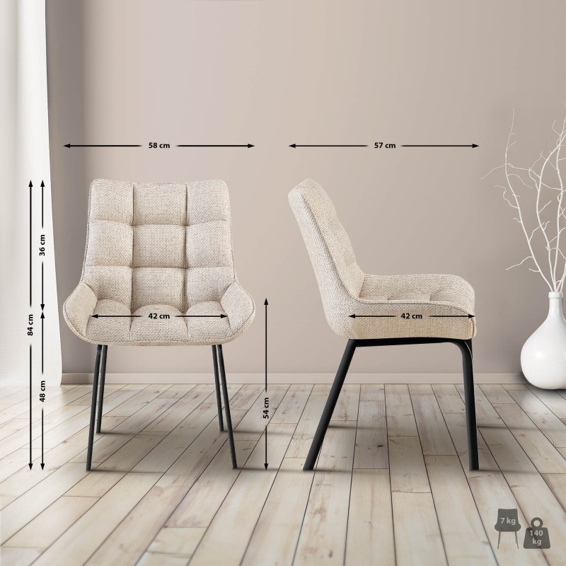 Silla Saranda en tela color negro marfil