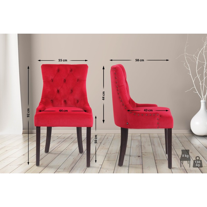 Silla de comedor antigua de terciopelo rojo Aberdeen