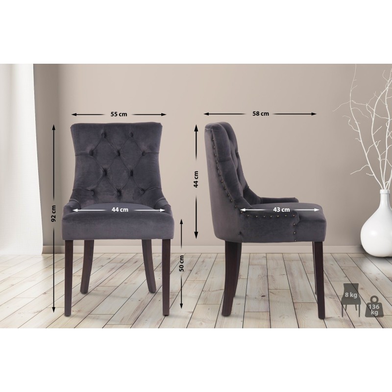 Silla de comedor Aberdeen en terciopelo gris oscuro antiguo