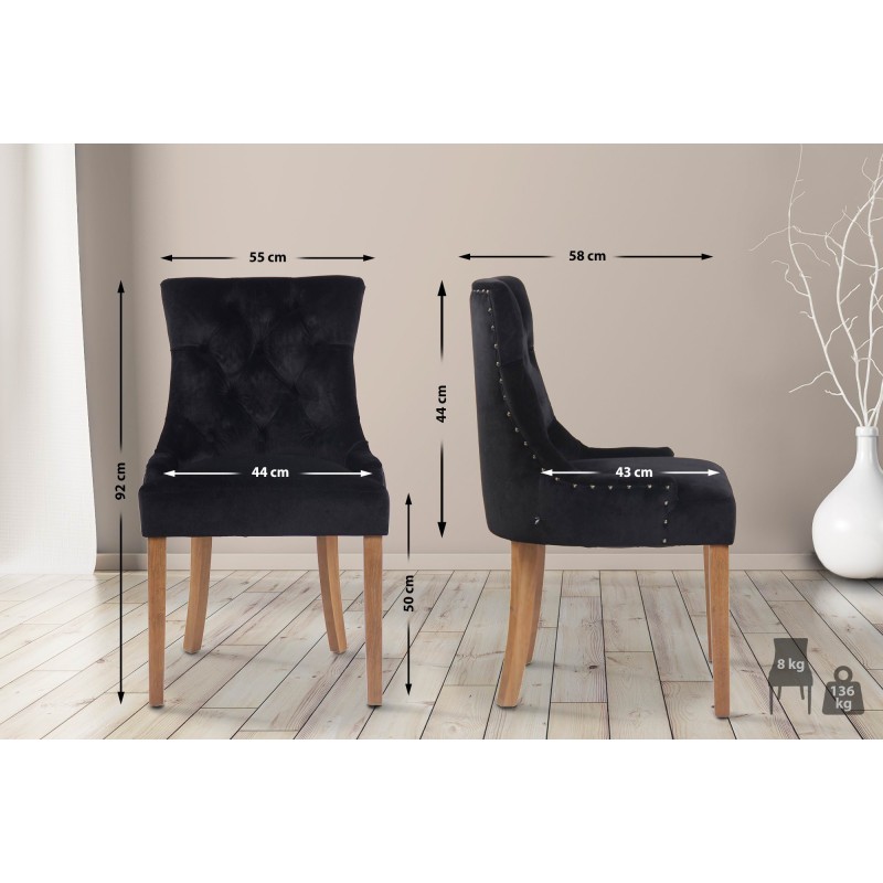 Silla de comedor Aberdeen en terciopelo negro claro antiguo