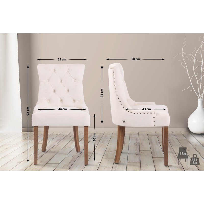 Silla de comedor Aberdeen en terciopelo crema claro antiguo