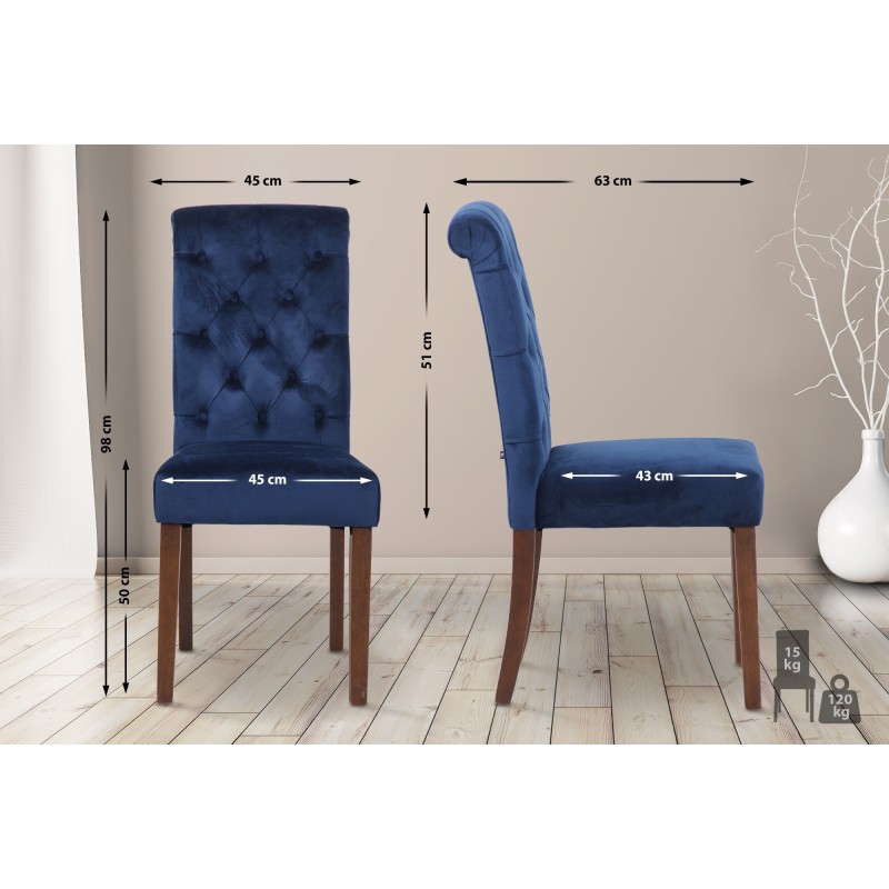 Silla de comedor de terciopelo azul Lisburn