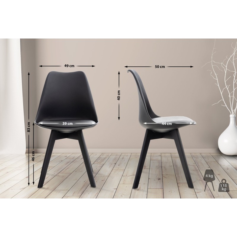 Juego de 4 sillas de plástico Linares, color negro/negro