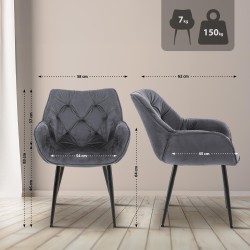 Silla de terciopelo Tanna gris oscuro Silla de terciopelo Tanna gris oscuro