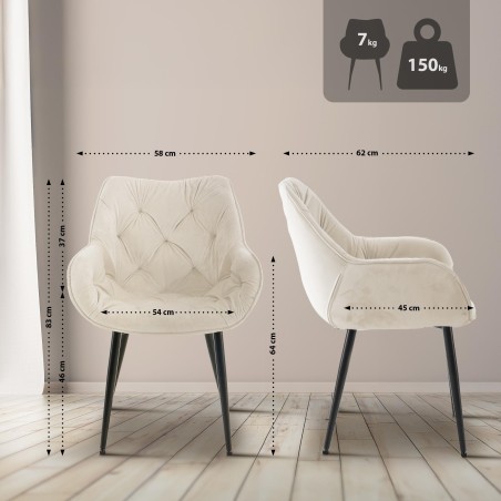Silla Tanna en terciopelo color crema