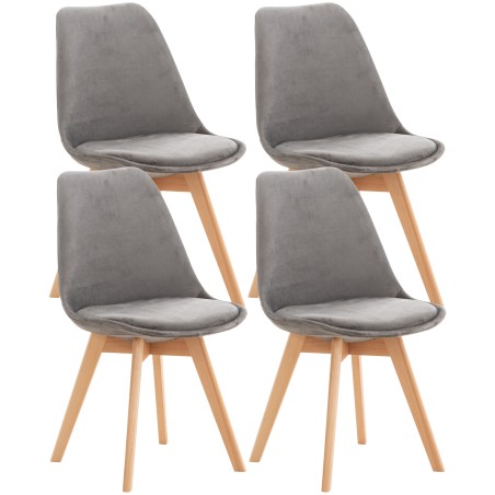 Conjunto de 4 sillas Linares en terciopelo gris