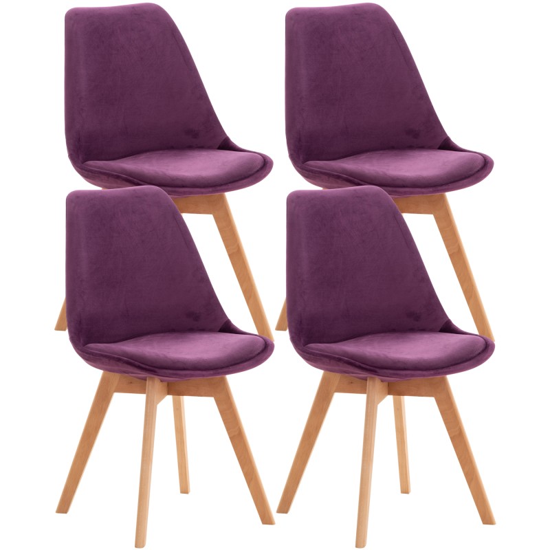 Juego de 4 sillas Linares de terciopelo morado Juego de 4 sillas Linares de terciopelo morado