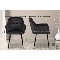 Silla de comedor Emia de terciopelo negro Silla de comedor Emia de terciopelo negro