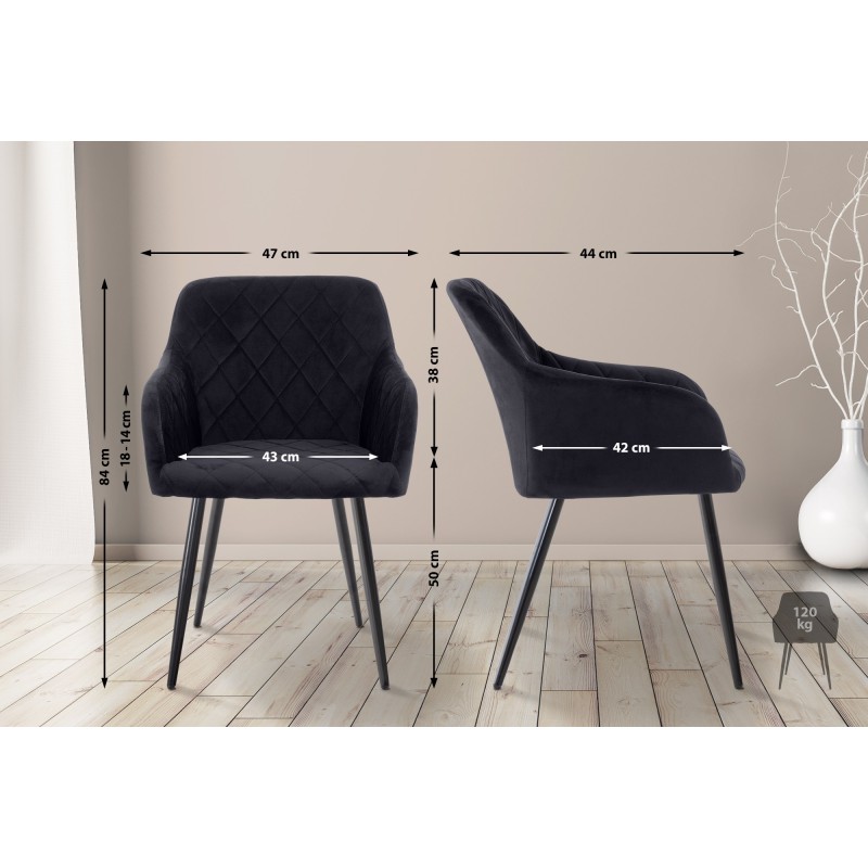 Silla de comedor Shila de terciopelo negro