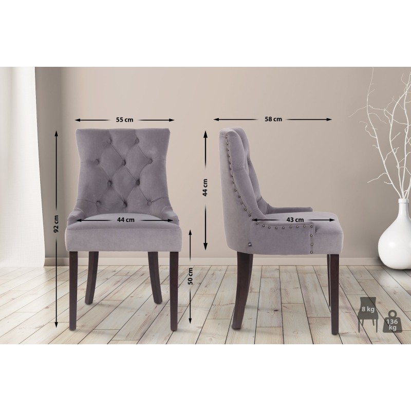 Juego de 4 sillas de comedor Aberdeen en terciopelo gris antiguo
