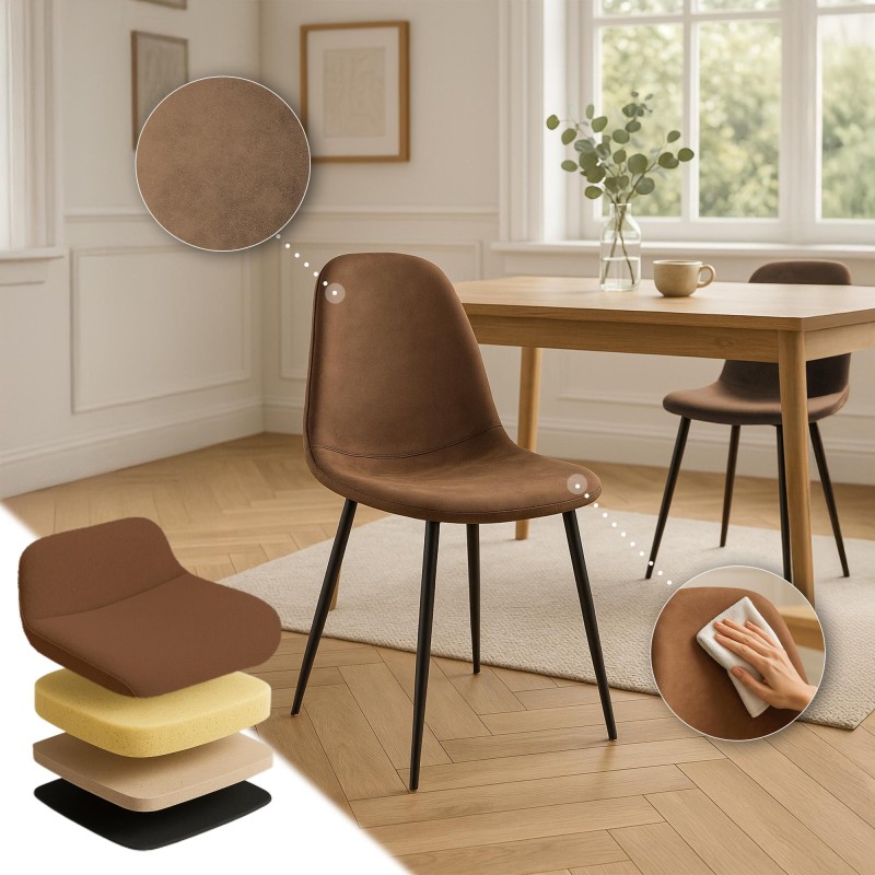 Silla de comedor vintage Napier, piel sintética marrón