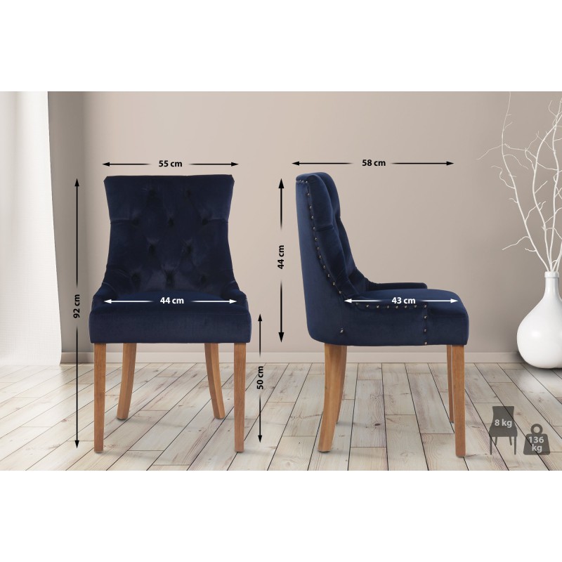 Juego de 4 sillas de comedor Aberdeen en terciopelo azul claro antiguo Juego de 4 sillas de comedor Aberdeen en terciopelo azul claro antiguo