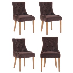 Juego de 4 sillas de comedor Aberdeen de terciopelo en marrón claro antiguo Juego de 4 sillas de comedor Aberdeen de terciopelo en marrón claro antiguo