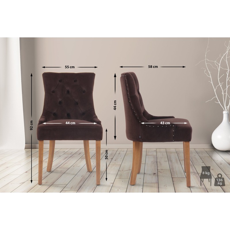 Juego de 4 sillas de comedor Aberdeen de terciopelo en marrón claro antiguo Juego de 4 sillas de comedor Aberdeen de terciopelo en marrón claro antiguo