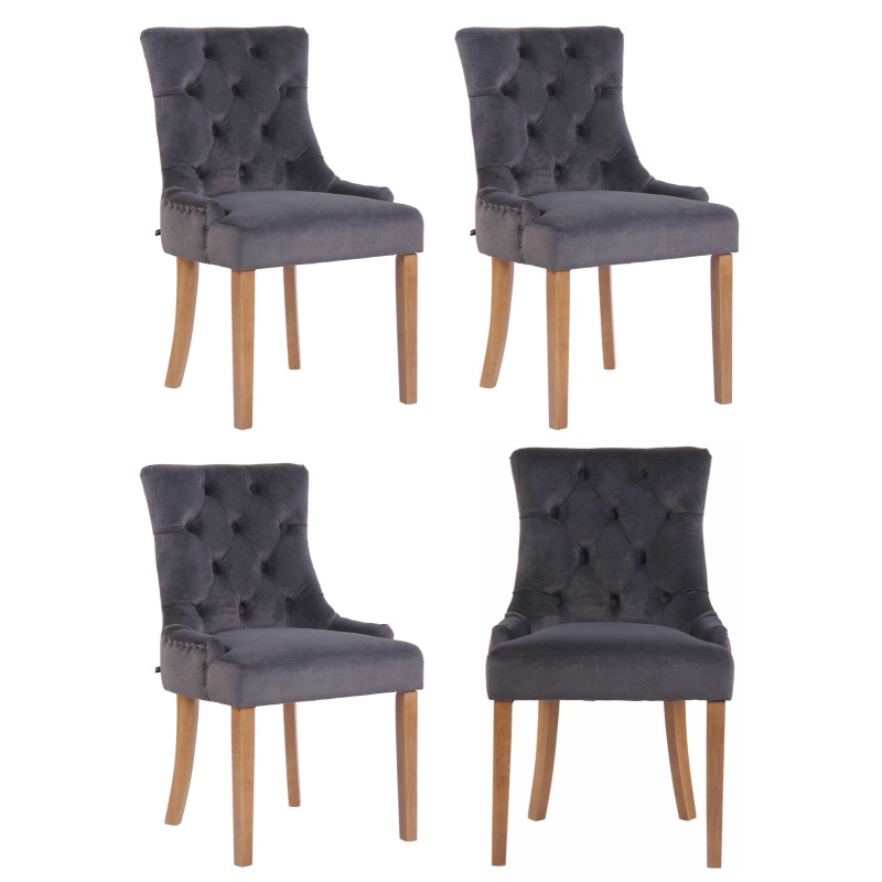 Juego de 4 sillas de comedor Aberdeen de terciopelo en gris claro oscuro antiguo Juego de 4 sillas de comedor Aberdeen de terciopelo en gris claro oscuro antiguo