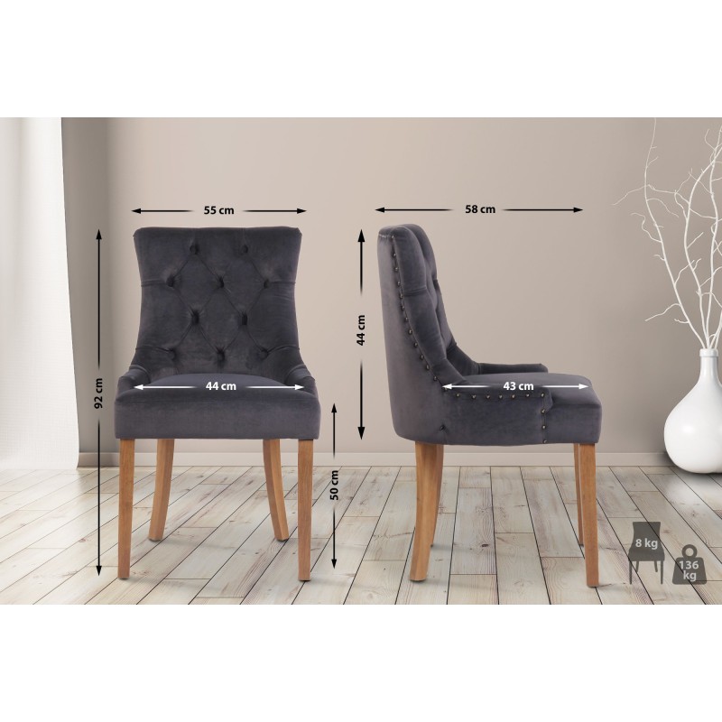 Juego de 4 sillas de comedor Aberdeen de terciopelo en gris claro oscuro antiguo Juego de 4 sillas de comedor Aberdeen de terciopelo en gris claro oscuro antiguo