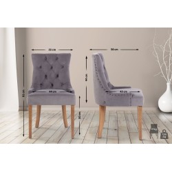 Juego de 4 sillas de comedor Aberdeen de terciopelo en gris claro antiguo