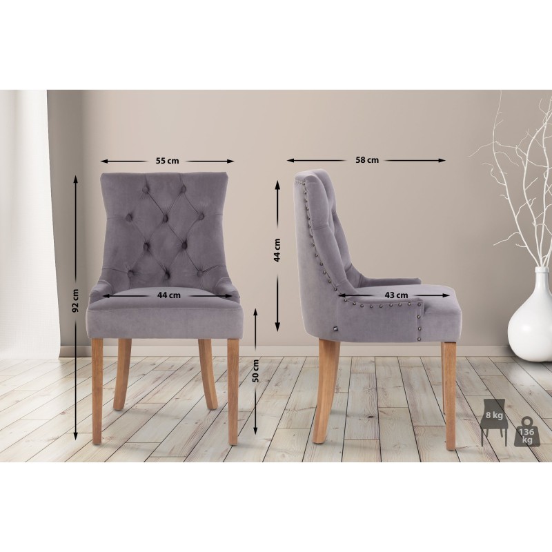 Juego de 4 sillas de comedor Aberdeen de terciopelo en gris claro antiguo