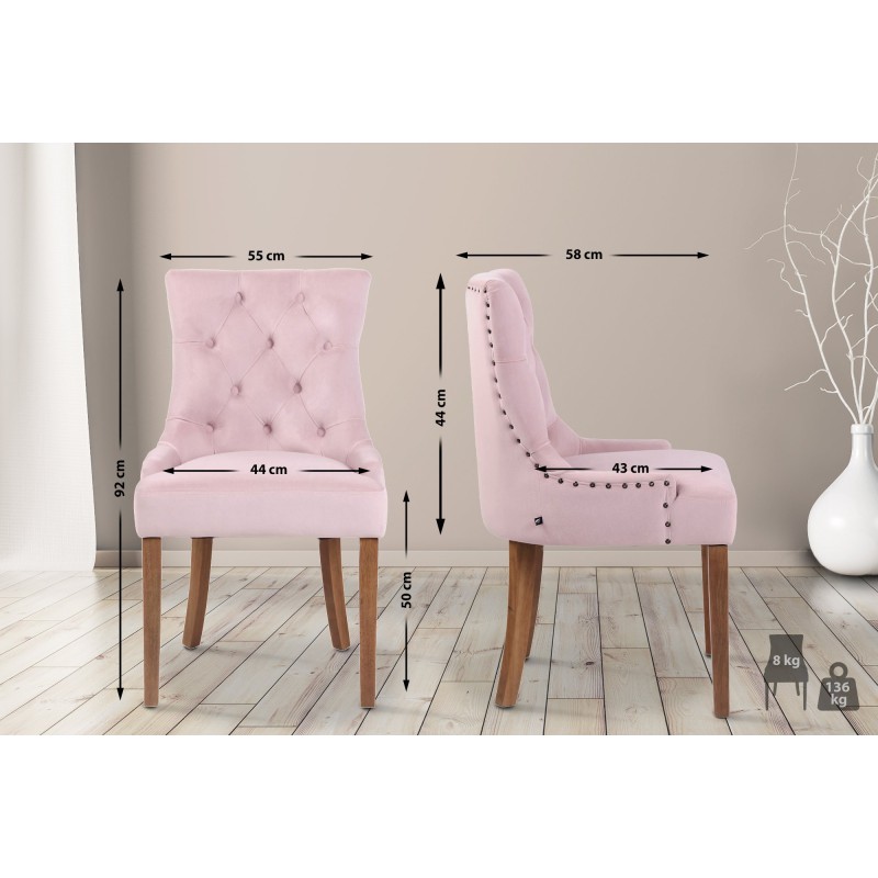 Juego de 4 sillas de comedor Aberdeen de terciopelo en rosa claro antiguo