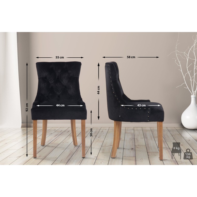 Juego de 4 sillas de comedor Aberdeen de terciopelo en negro claro antiguo