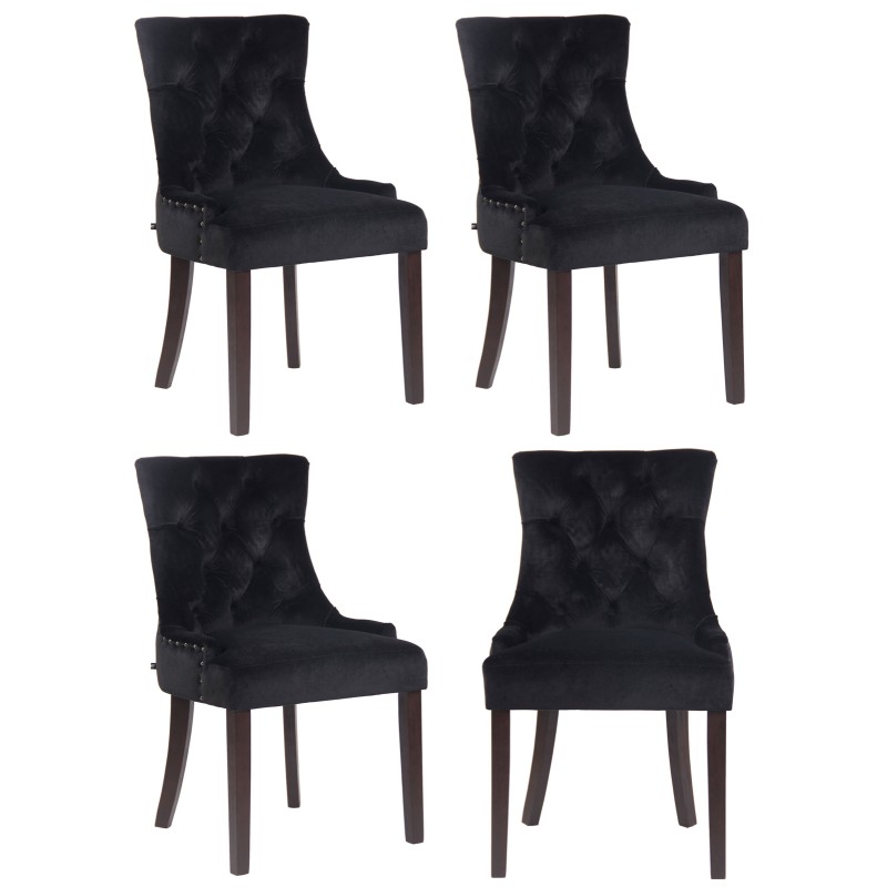 Juego de 4 sillas de comedor Aberdeen en terciopelo negro antiguo