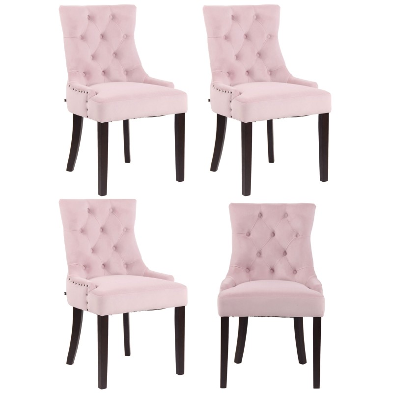 Juego de 4 sillas de comedor Aberdeen en terciopelo rosa antiguo