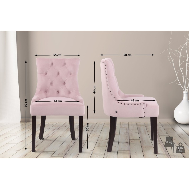 Juego de 4 sillas de comedor Aberdeen en terciopelo rosa antiguo