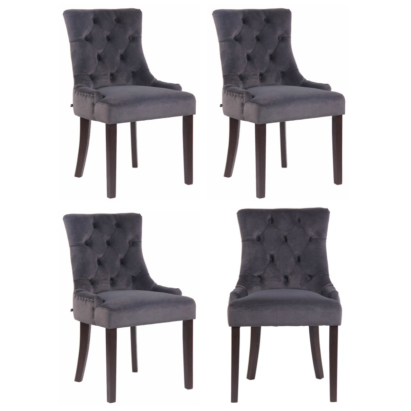 Juego de 4 sillas de comedor Aberdeen en terciopelo gris oscuro antiguo
