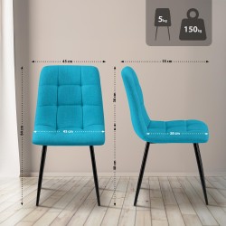 Juego de 2 sillas de comedor Tilde en tela turquesa Juego de 2 sillas de comedor Tilde en tela turquesa