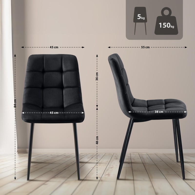 Juego de 2 sillas de comedor Tilde en terciopelo negro Juego de 2 sillas de comedor Tilde en terciopelo negro