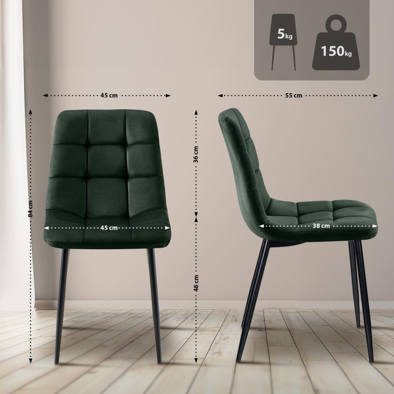 Juego de 2 sillas de comedor Tilde en terciopelo verde