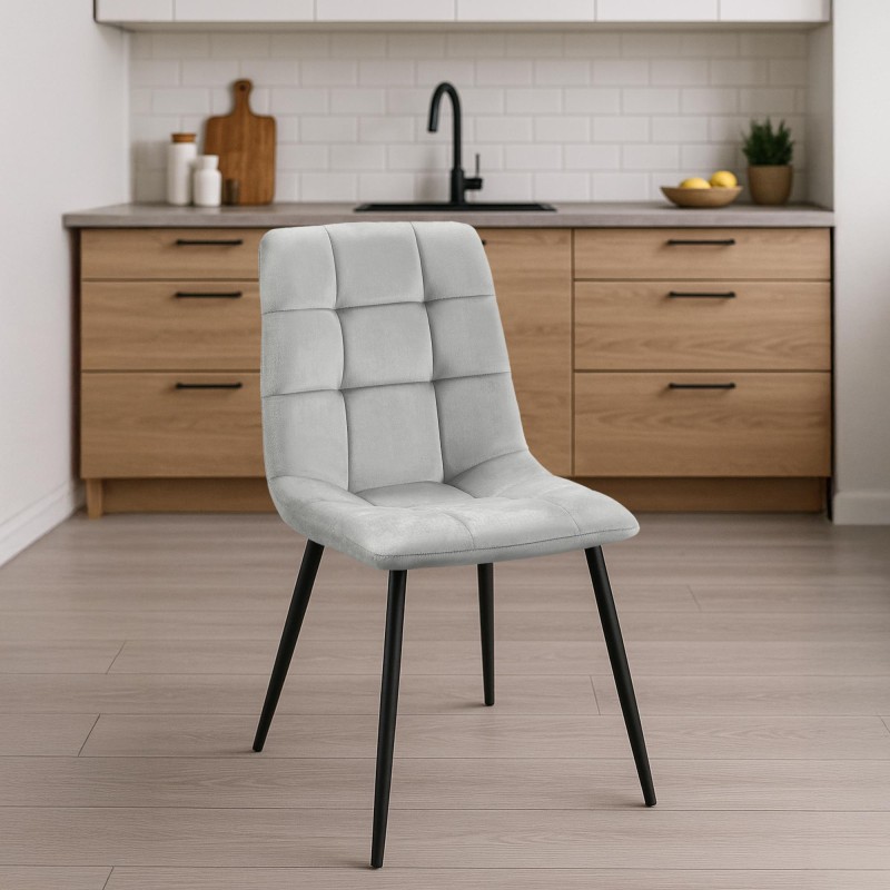 Juego de 2 sillas de comedor Tilde en terciopelo gris Juego de 2 sillas de comedor Tilde en terciopelo gris