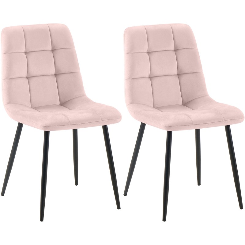 Juego de 2 sillas de comedor Tilde en terciopelo rosa Juego de 2 sillas de comedor Tilde en terciopelo rosa